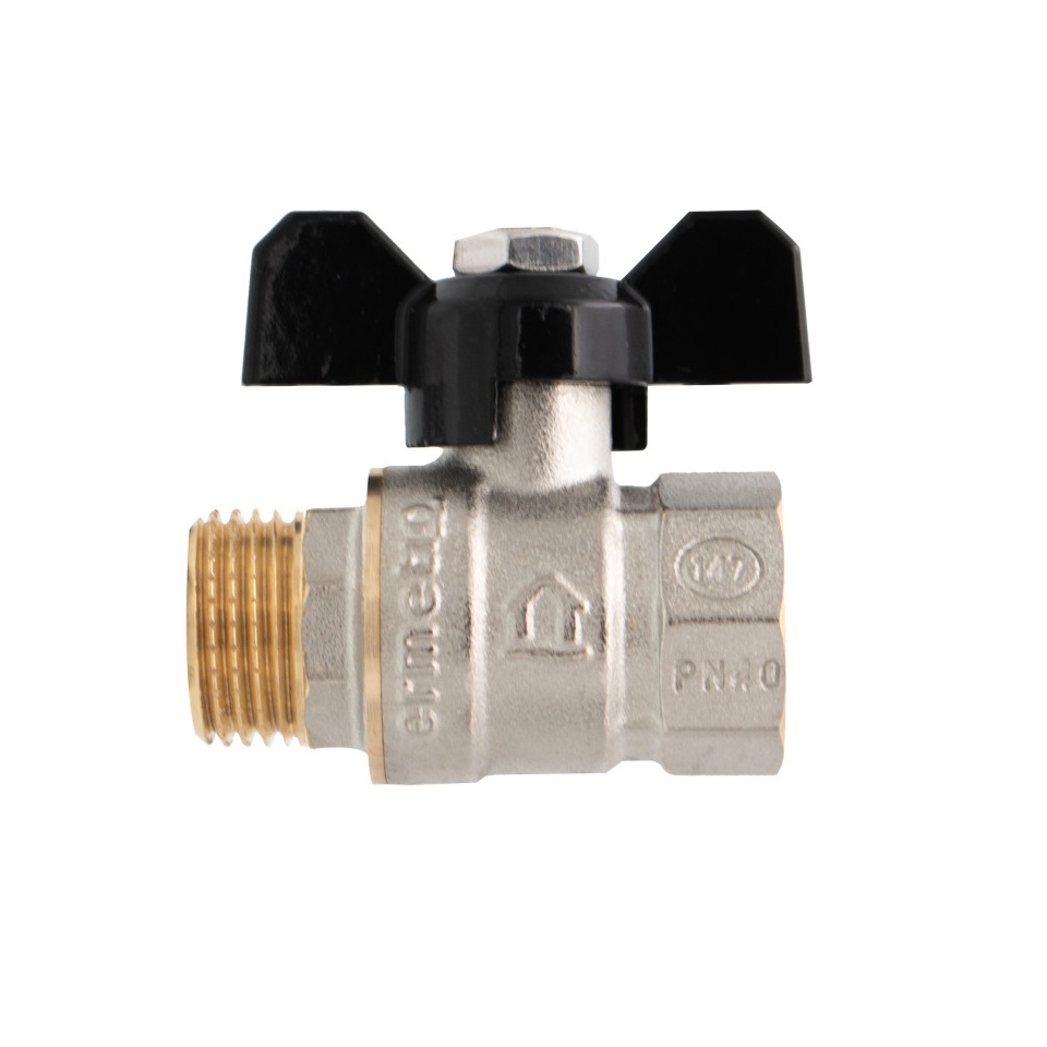 Mosadzný guľový ventil 3/8" MF, motýľ (ERMETIQ)